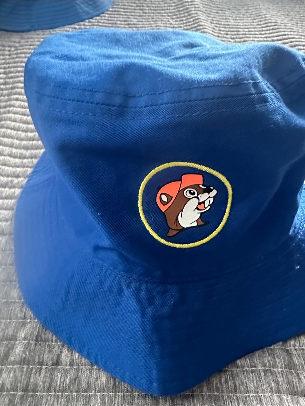 Blue Bucket Hat with Embroidered Cartoon Patch - Picture 2 of 4